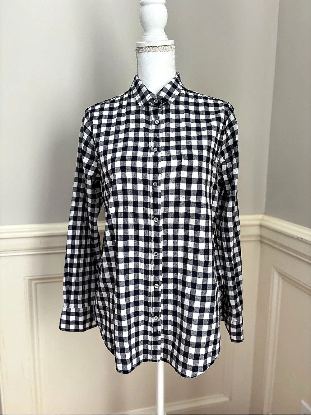 J.Crew Black and White Gingham Button-Down Blouse
